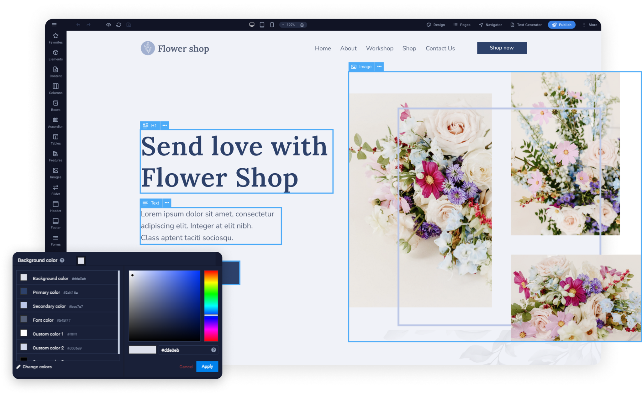 A screenshot showing the UI of the Sitejet software.